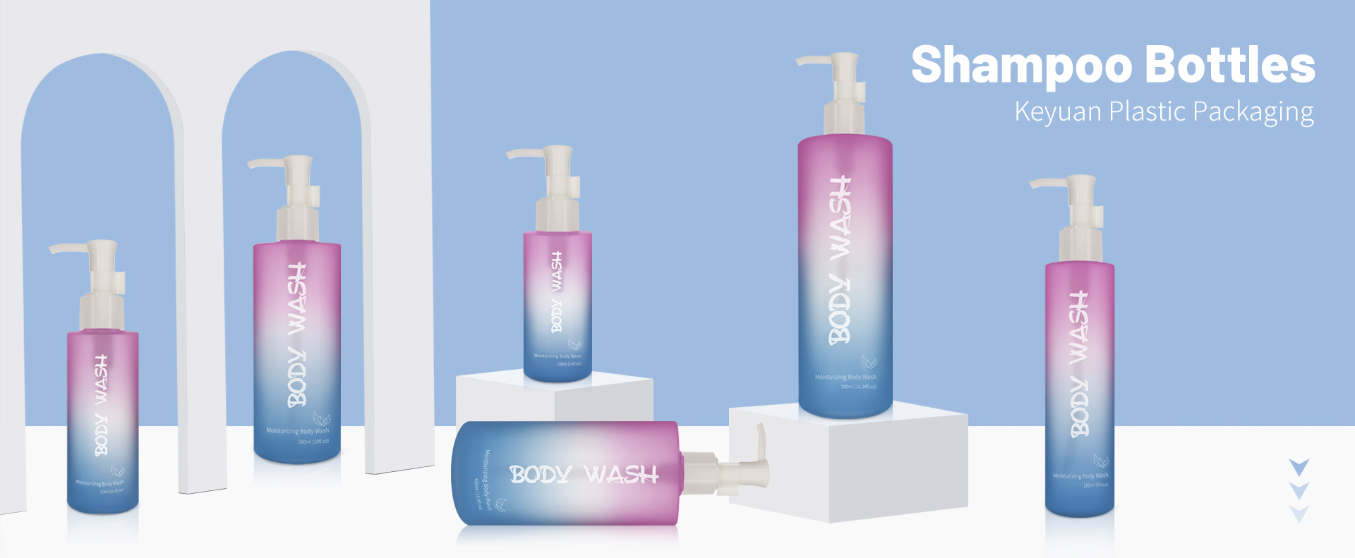 Gradient Pink and Blue mixture color Shampoo Bottle Cosmetic Packaging Containers
