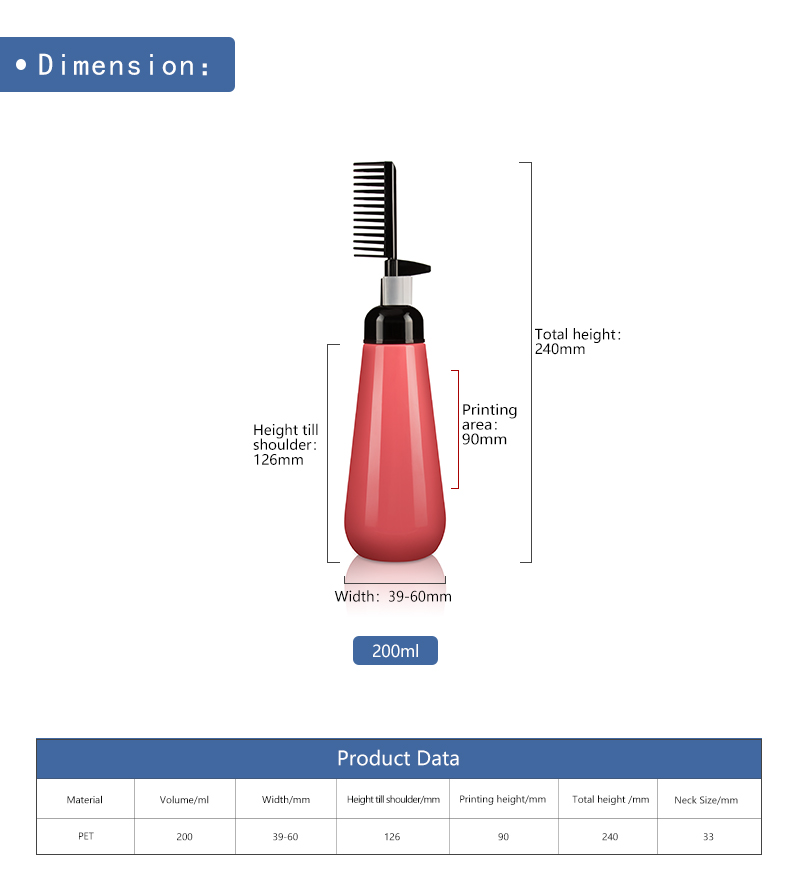 Salon Hair Coloring Comb Bottle 200ml