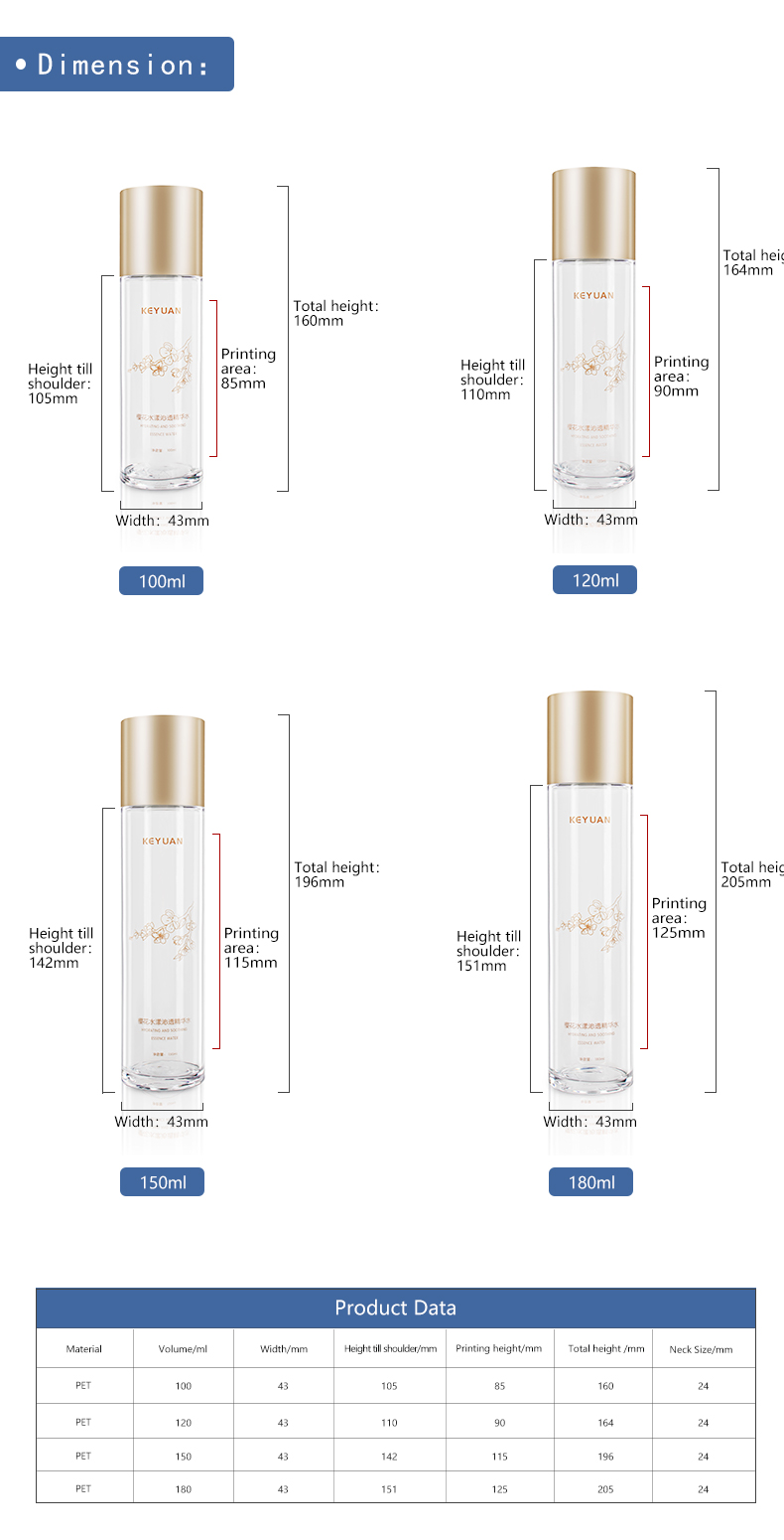High Class Cosmetic Beauty Toner Lotion Double-wall PET Plastic Bottle with Shiny and Matte Finishing 100ml 120ml 150ml 180ml