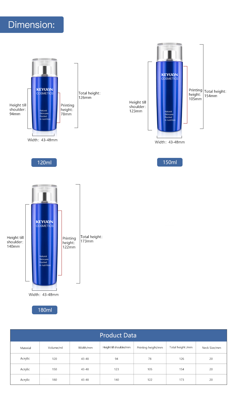 KY010AB Cosmetic Water Liquid Acrylic Bottles 120-180ml