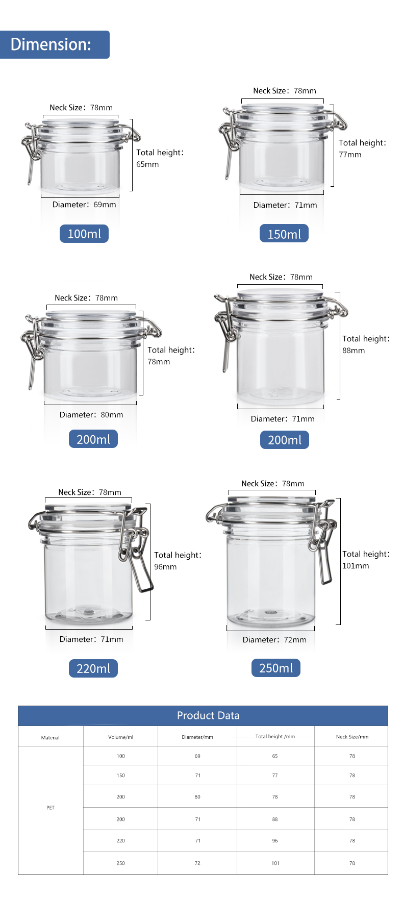 KY002PC Double-wall Cans with Straight Shape 100-250ml PET Custom Plastic Jars