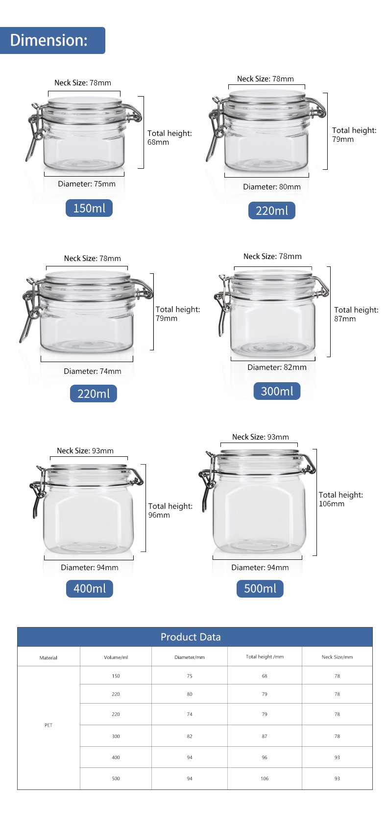 KY003PC Chinese Tea or Candy Can with Unique Shape 150-500ml PET Custom Plastic Jars