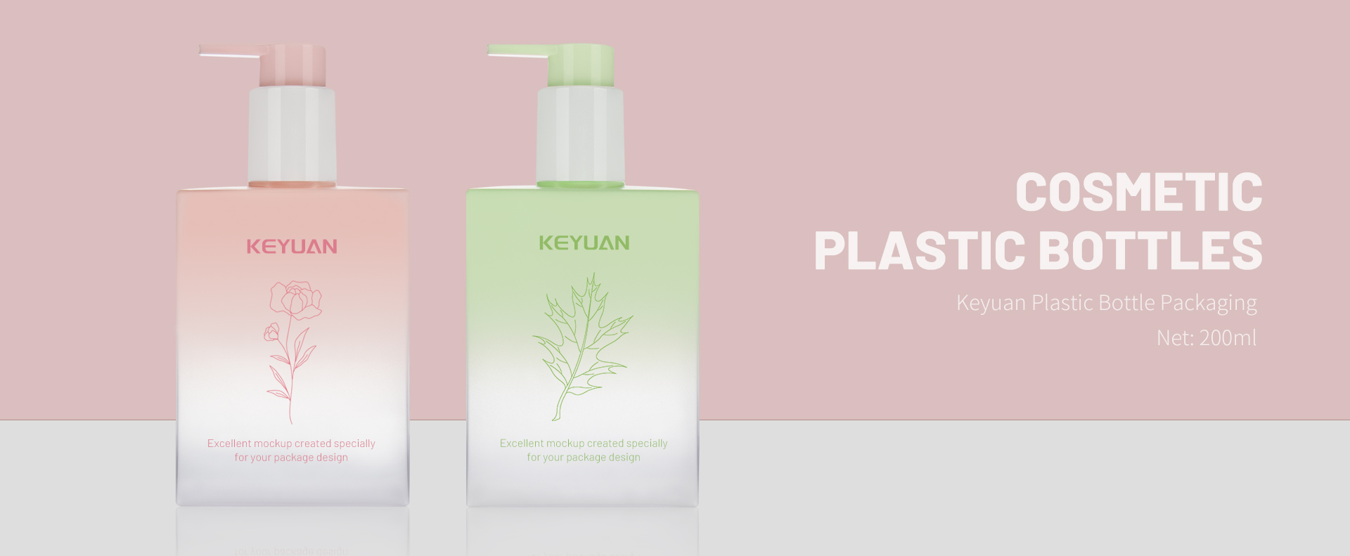KY108 Excellent Mockup Cosmetic Square Plastic Bottles PETG 200ml with Gradual Pink Green Color