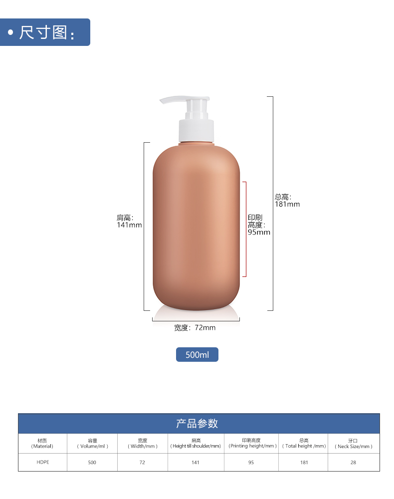KY084 500ml HDPE Plastic Shampoo Body Lotion Bottle with Soft Touch Effect