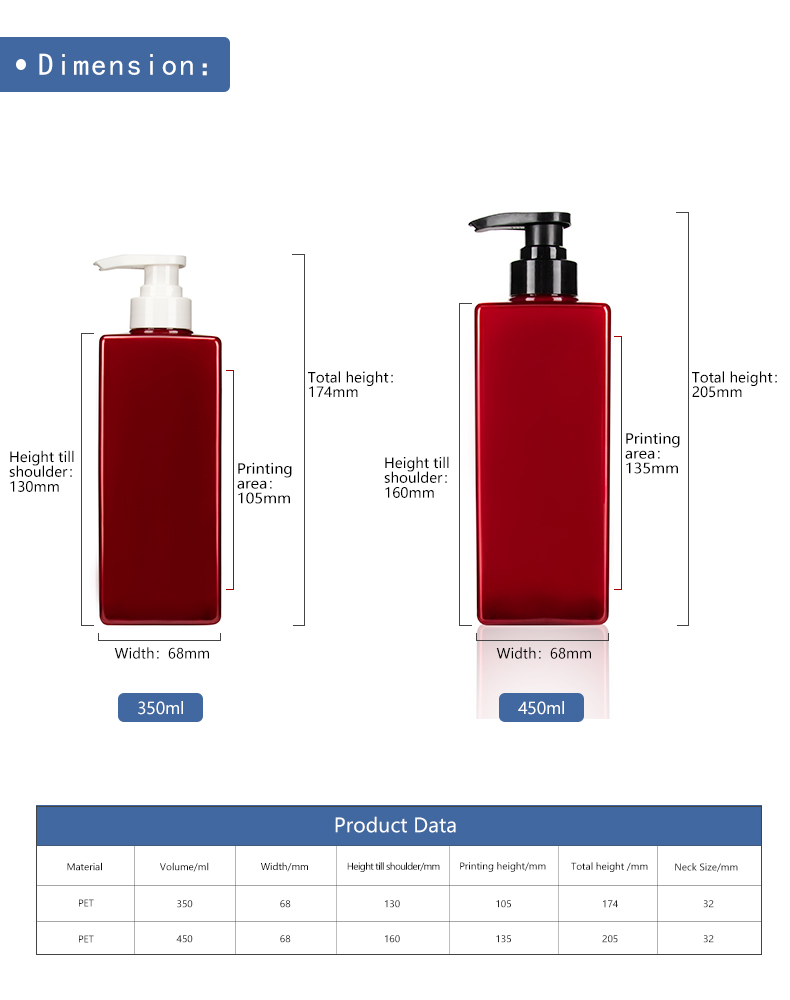 KY018 Amino Acid Fragrance Shower Gel 450ml PET Plastic Shampoo Conditioner Bottle Dark Red Shiny
