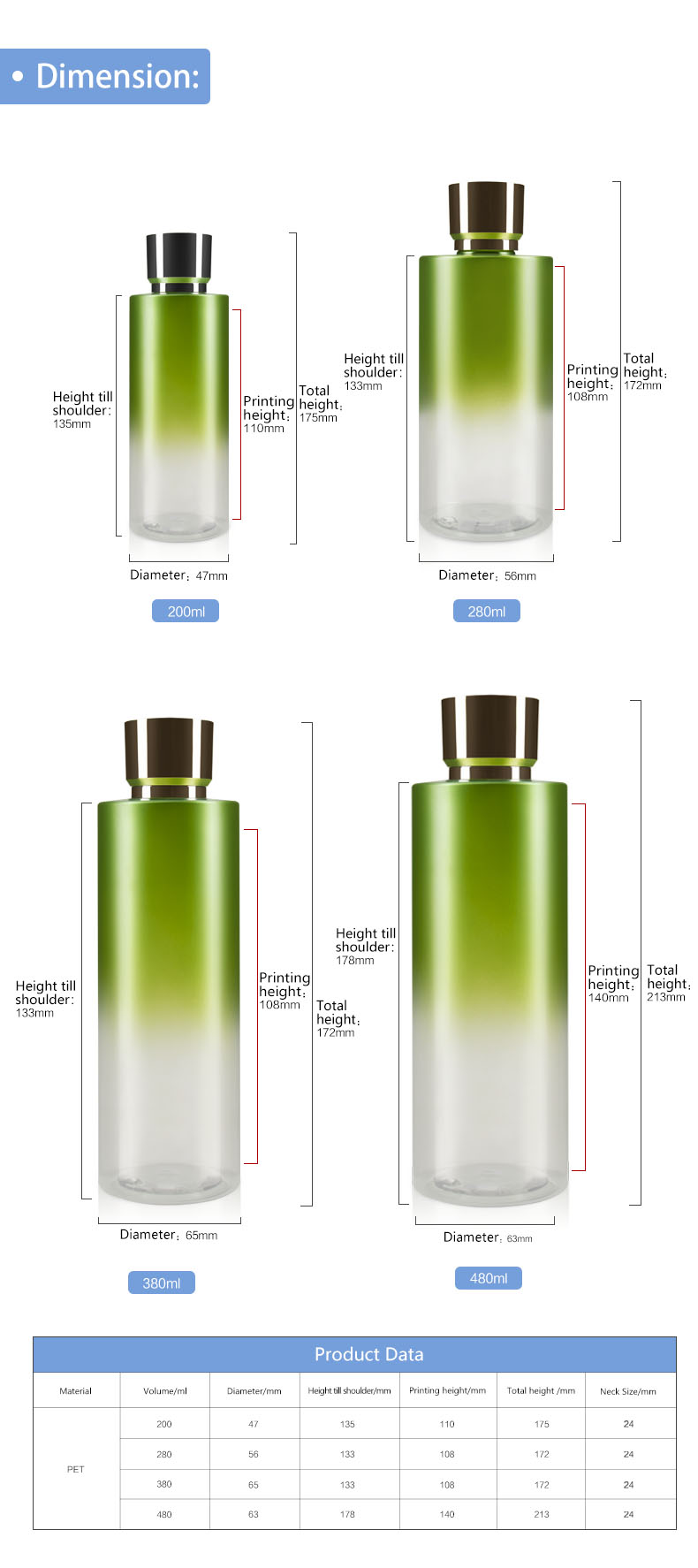 KY101 Gradual Green Color Hair Moisturizing Shampoo Conditioner PET 500ml Plastic Bottles Large Size Capacity