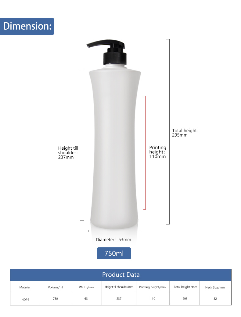 KY166 Slim Waist 750ml Customize Size Flat Shoulder HDPE Plastic Bottle with Spray Pump