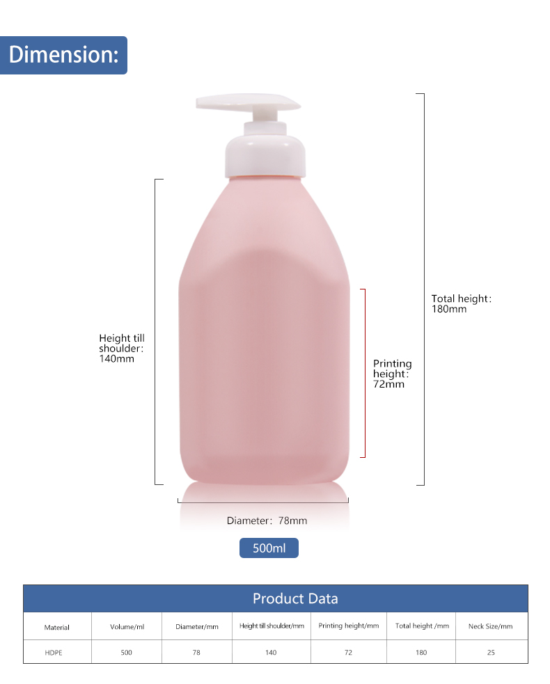 KY180 Newly Designed 500ml Cosmetic HDPE Plastic Shampoo Bottle