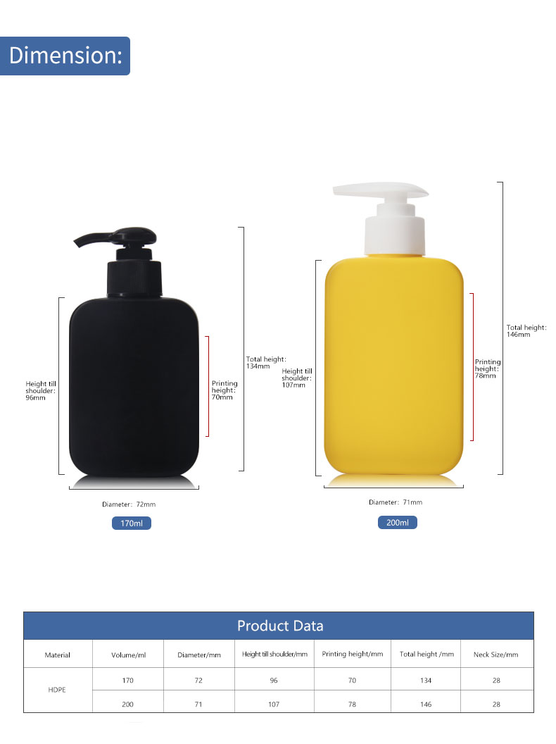 KY199 Hot Sale Empty 170ml 200ml Square PE Bottle Face Wash Bottle Shampoo Bottles with Pump