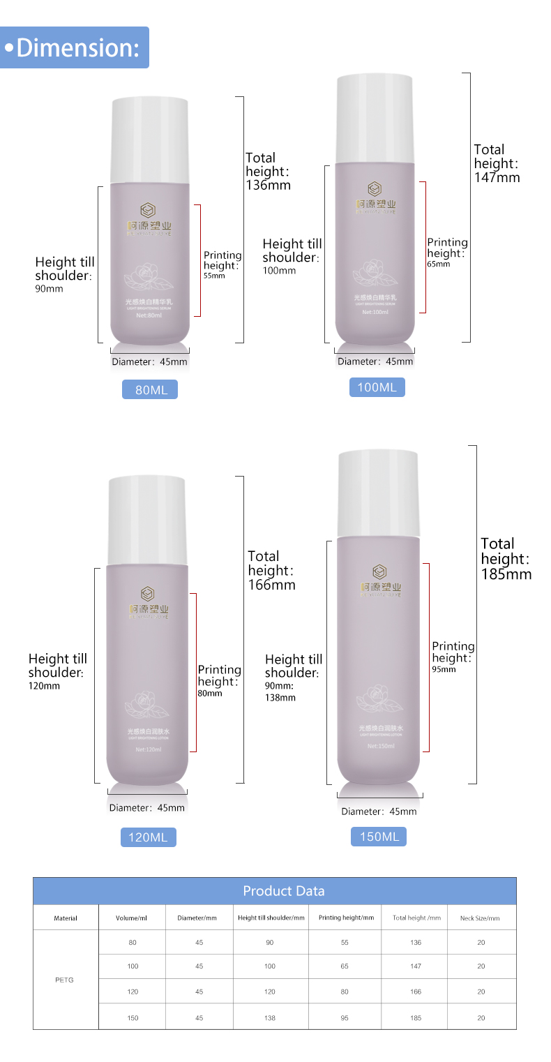 KY201-1 Luxury Purple Matte Translucent PETG 30ml 80ml 100ml 120ml 150ml Empty Packaging Plastic Skin Care Bottle