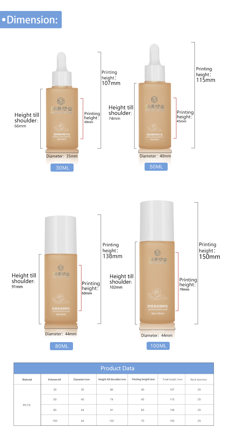 KY201-2 Cosmetic Skincare Packaging Matte Translucent PETG Bottle 30ml 50ml 80ml 100ml Lotion Bottle   Essential Oil Bottle