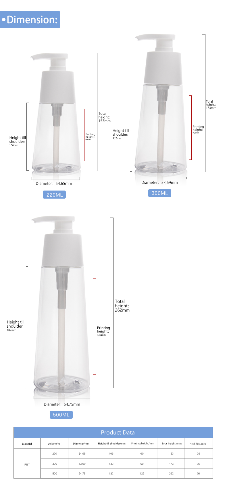 KY206 Wholesale New Design Cosmetic 220ml 300ml 500ml PET Plastic Bottle with Lotion Pump for Shampoo Packaging