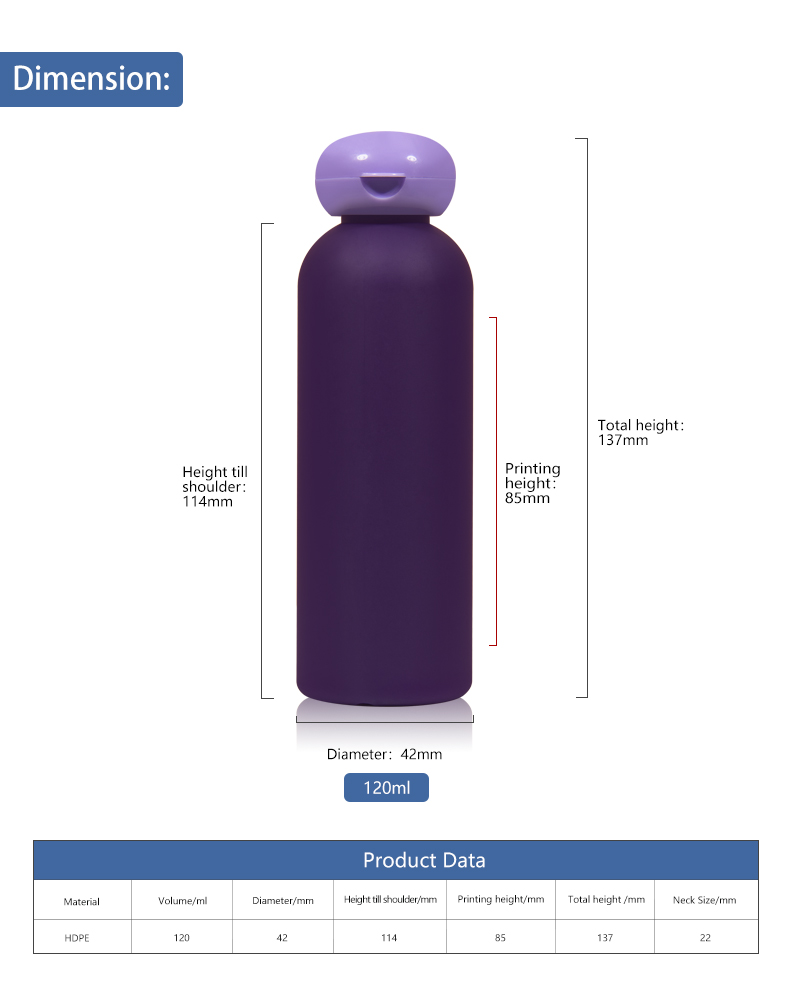 KY208 High Quality Purple Luxury 120ml HDPE Round Plastic Cosmetic Packaging Bottle