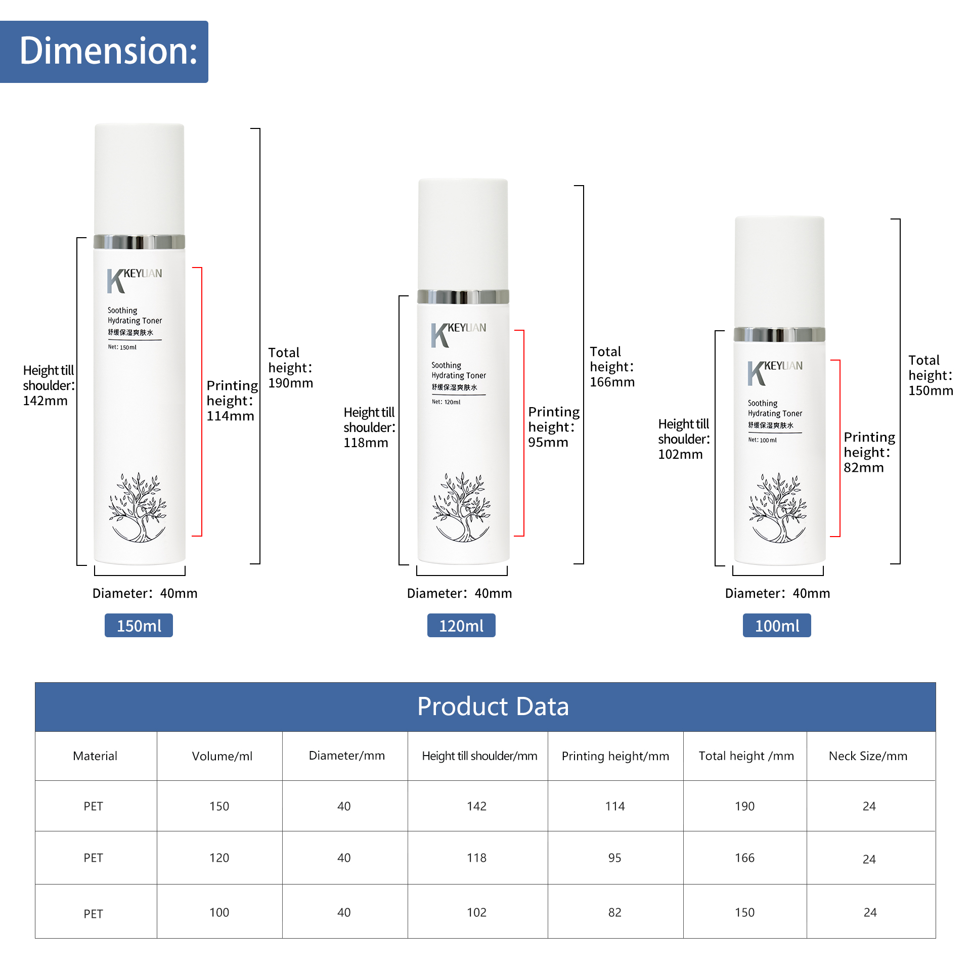 KY230-2 100ml 120ml 150ml High-End Beauty Care Bottle Lotion Bottle with Silver Shoulder Cover