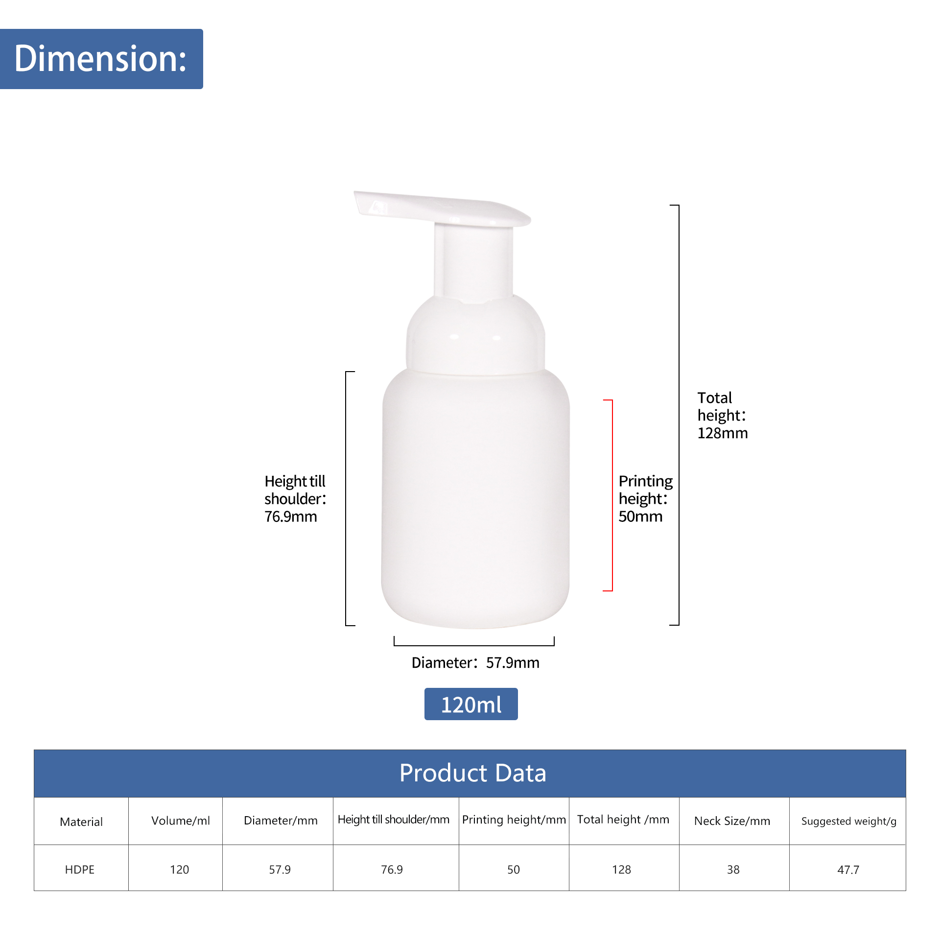 KY262 1 Wholesale 120ml Cosmetic Container PE Plastic Facial Cleanser Mousse Foam Pump Bottle