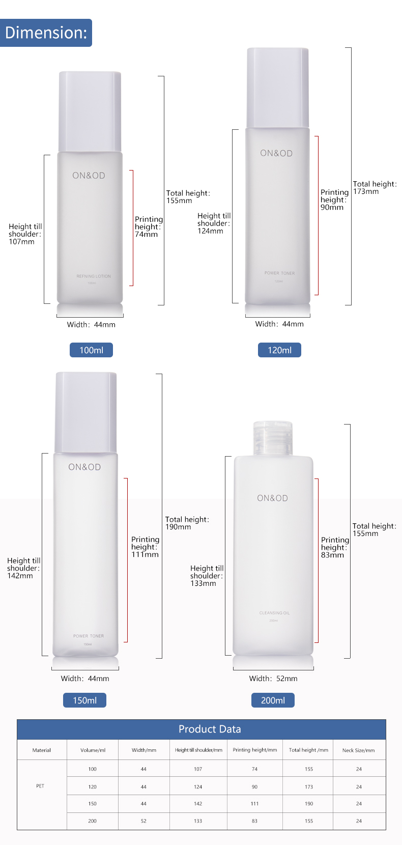 KY098 3 Luxury Cosmetic Plastic Bottle Empty Matte 100ml 120ml 150ml PET Skin Care Lotion Bottle