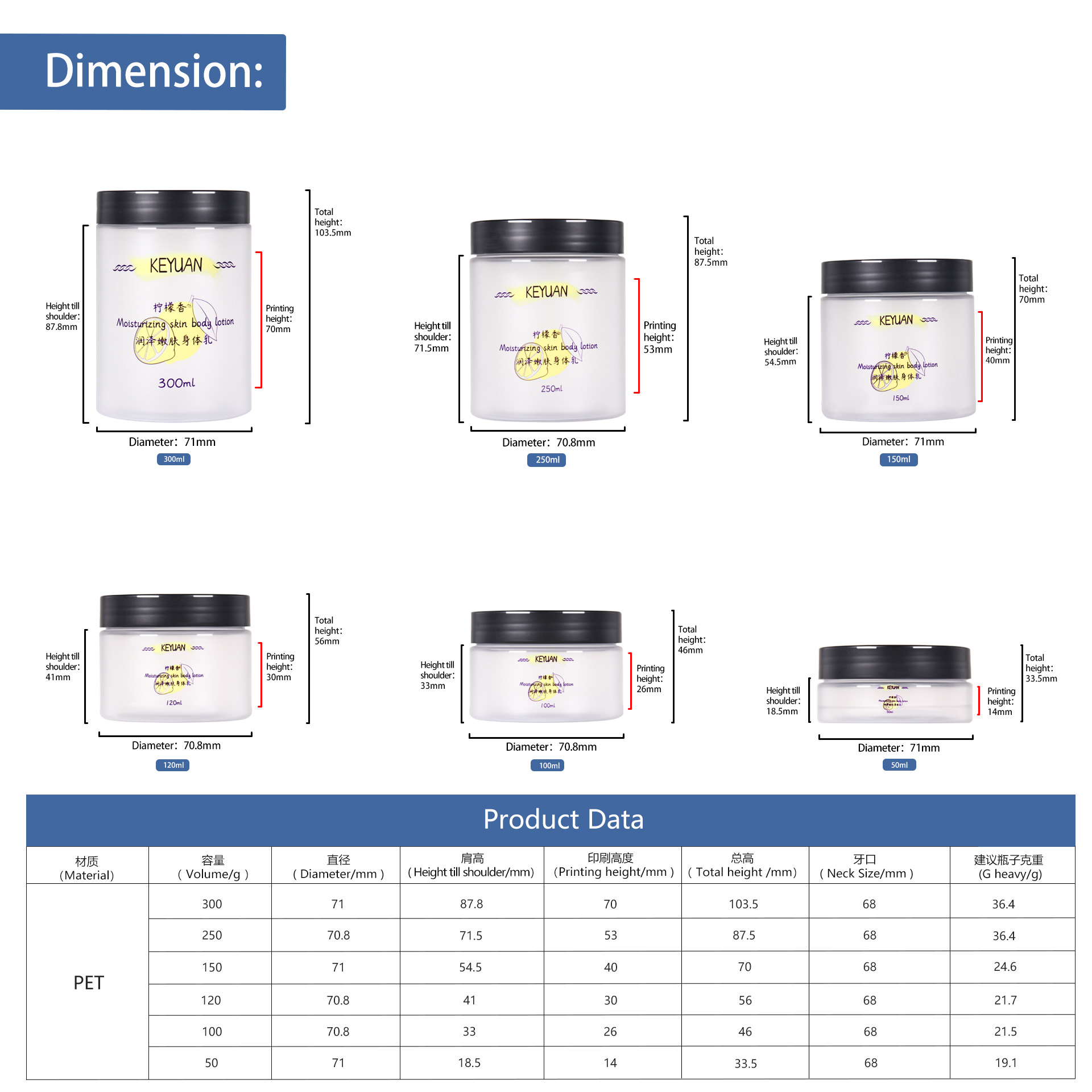 KY076PJ The Factory Directly Sells PET Matte Plastic Round Jars Hair Mask Jars Body Lotion Jars