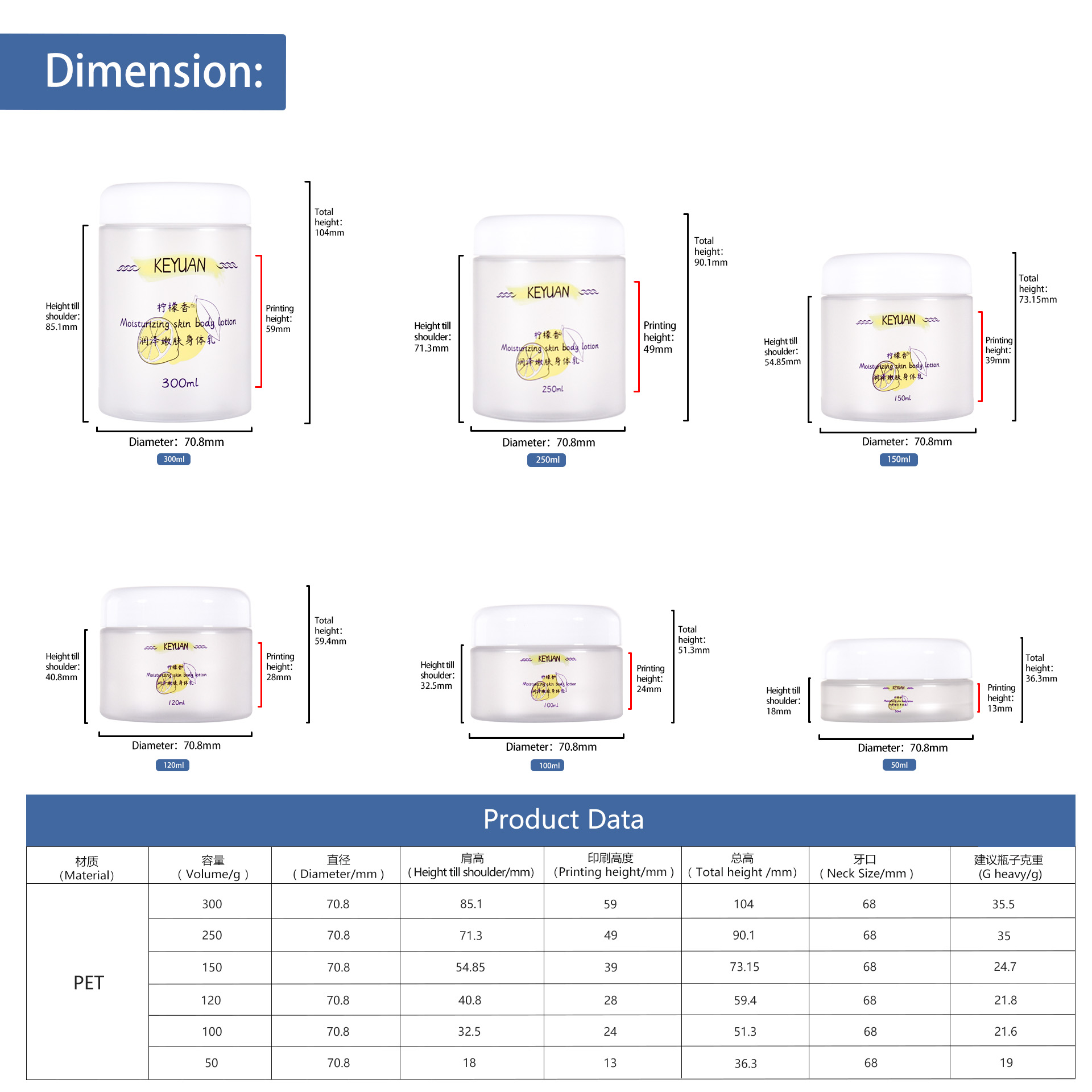 KY076 1 1PJ The Factory Directly Sells PET White Plastic Round Jars Hair Mask Jars Body Lotion Jars