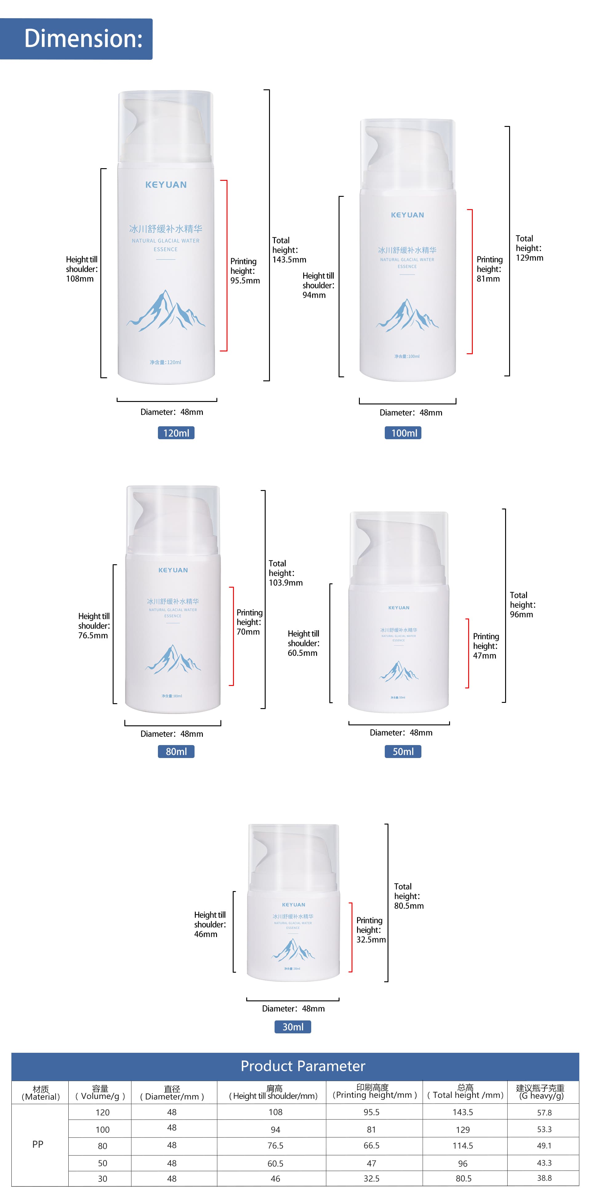 KY209 High Quality Plastic Round Cosmetic Bottle Water Essence Bottle with Plastic Pump