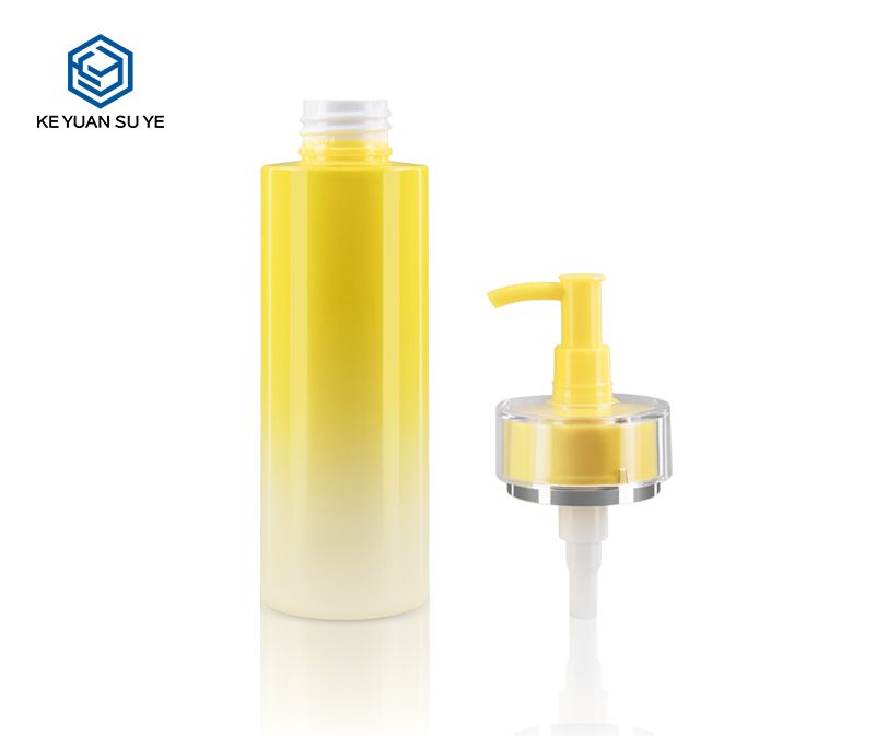 KY016 Shiny Yellow Moisturizing Relieve Lotion Cosmetic PET Plastic Bottle with Special Lids