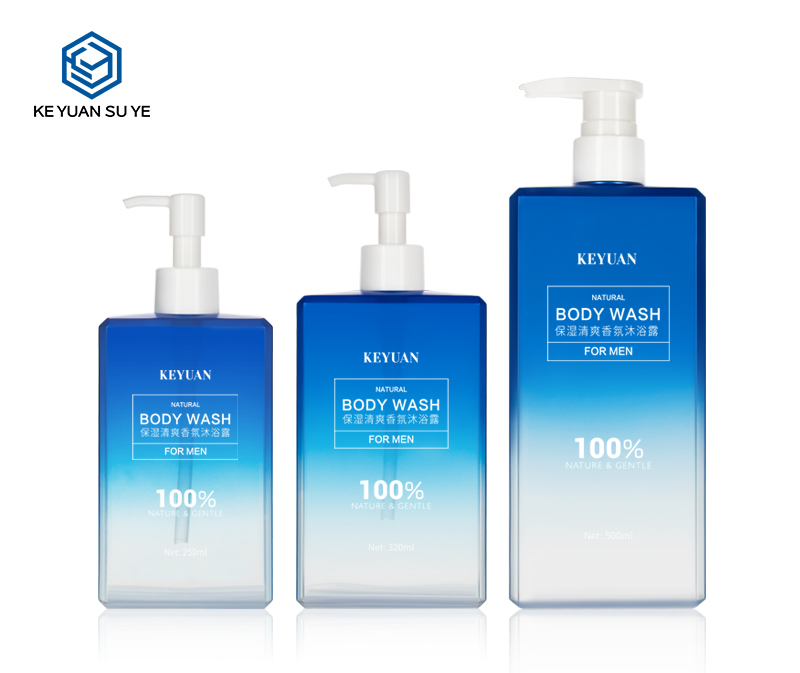 KY022-1 Natural Body Wash for men 250ml 350ml 500ml PETG Plastic Bottle Gradual Color Blue