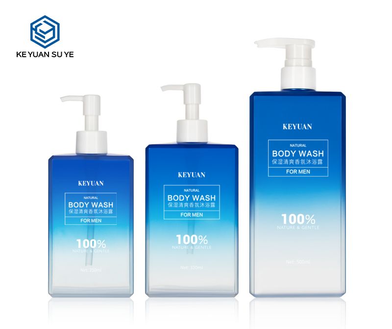 KY022-1 Natural Body Wash for men 250ml 350ml 500ml PETG Plastic Bottle Gradual Color Blue