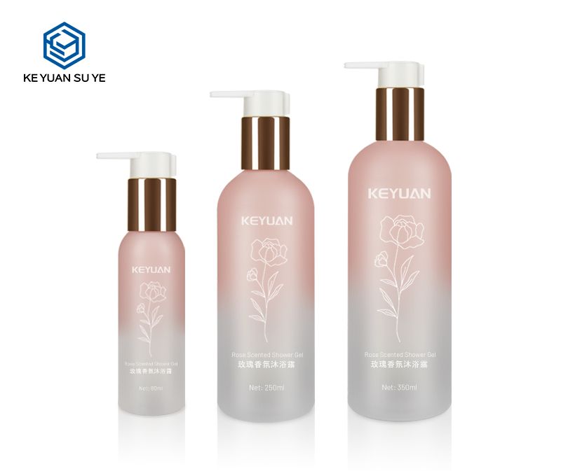 KY099 Gradual Pink Color Family Shower Gel Body Wash Plastic Bottles 500ml PET Bottles with UV Effect Lids Special Pump