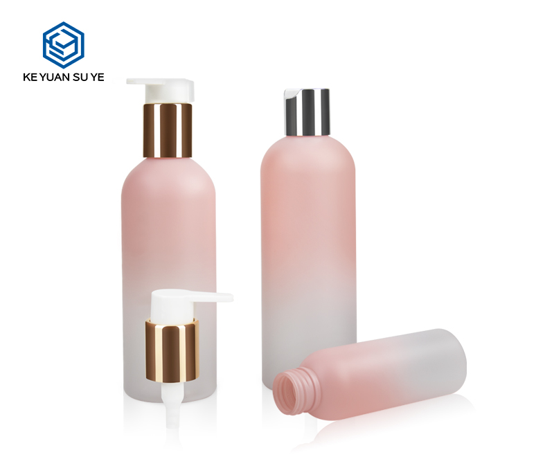 KY099 Gradual Pink Color Family Shower Gel Body Wash Plastic Bottles 500ml PET Bottles with UV Effect Lids Special Pump