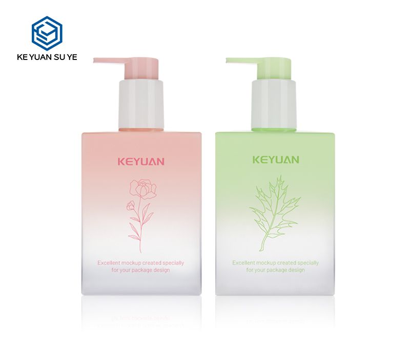 KY108 Excellent Mockup Cosmetic Square Plastic Bottles PETG 200ml with Gradual Pink Green Color