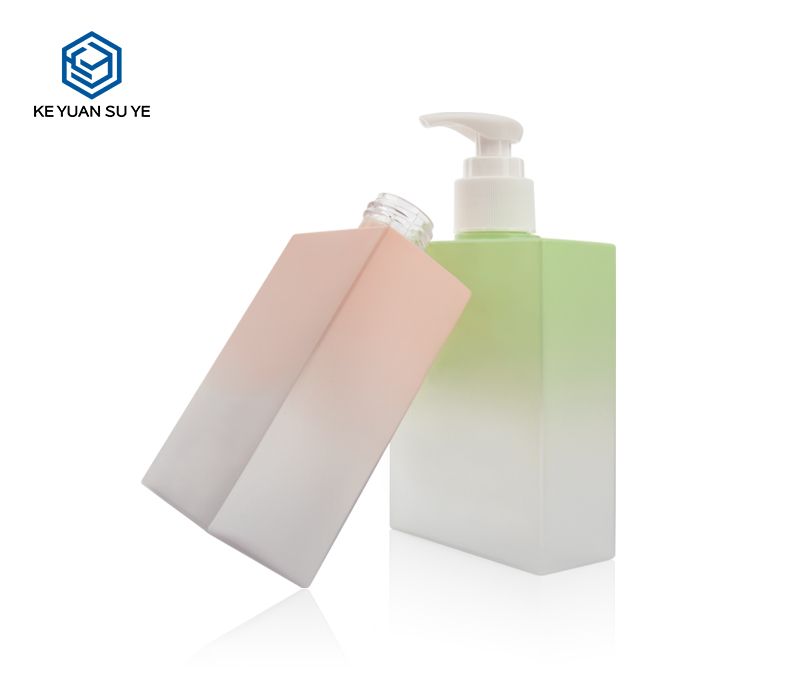 KY108 Excellent Mockup Cosmetic Square Plastic Bottles PETG 200ml with Gradual Pink Green Color