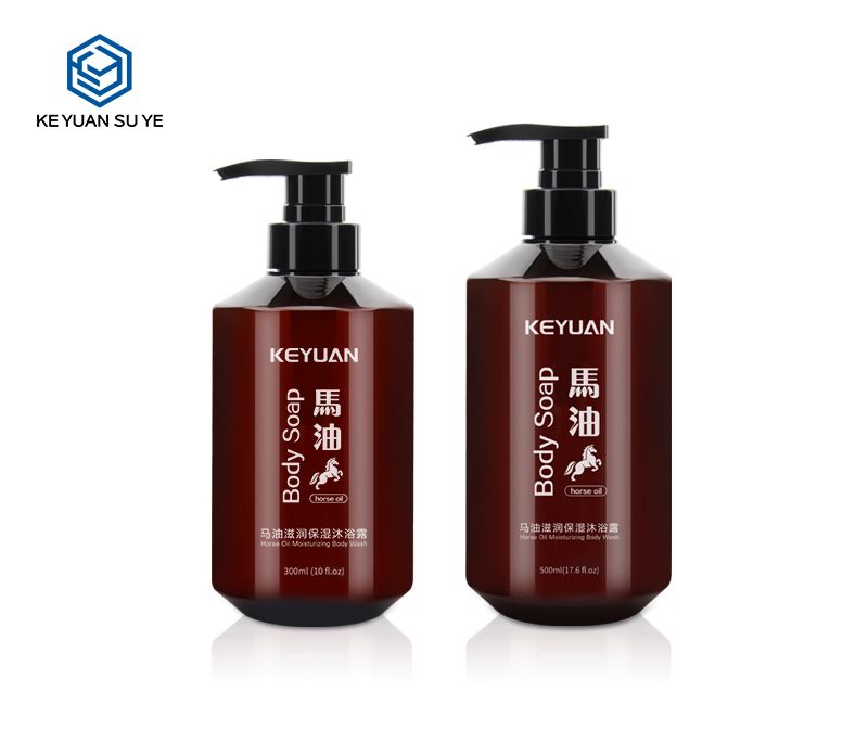KY127 Brown Horse Oil Moisturizing Body Soap Wash Shampoo Conditioner 300ml 500ml PET Plastic Bottles