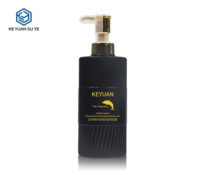 KY186 High Quality Luxury 550ml PET Plastic Flat Shoulder Round Bottle with Gold Lotion Pump
