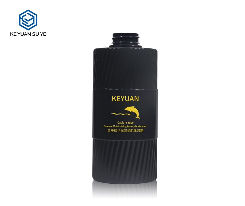 KY186 High Quality Luxury 550ml PET Plastic Flat Shoulder Round Bottle with Gold Lotion Pump