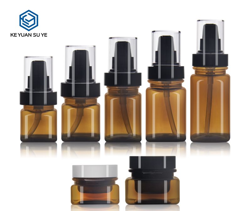 KY195-2 Amber Skincare Packaging 20ml 30ml 50ml 60ml 100ml 120ml Empty Toner Lotion Pump Bottle PET Cosmetic Plastic Bottle