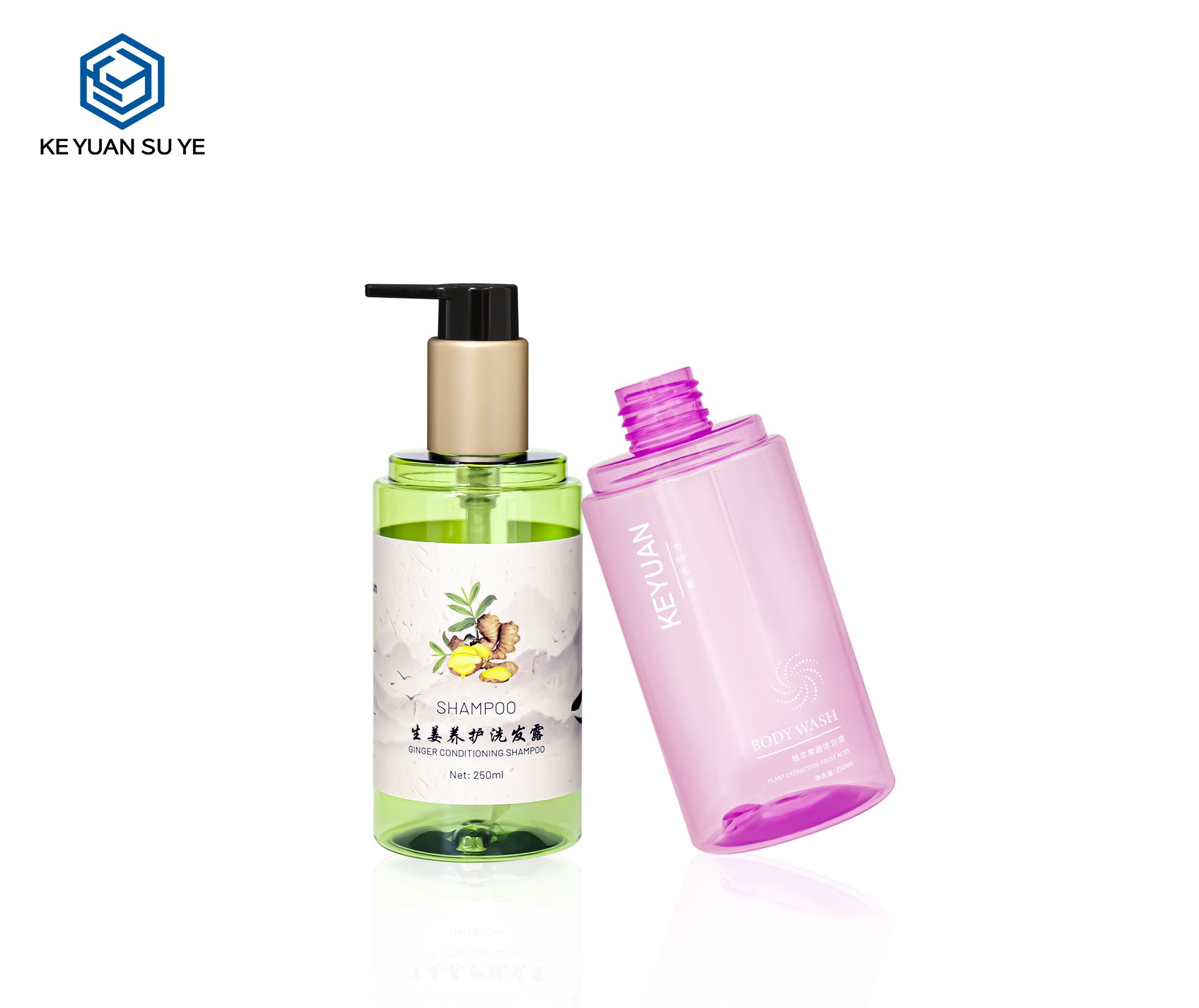 KY229-1 250ml Transparent Round Cosmetic Shampoo Bottle Shower Gel Bottle