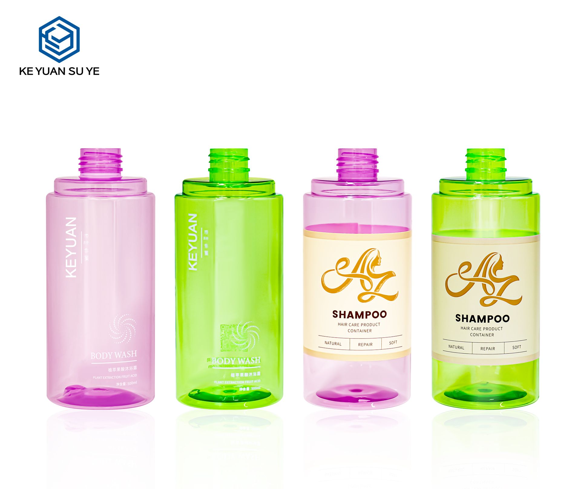 KY229-3 Custom 500ml Round Cosmetic PET Shampoo Plastic Bottle with Silver Pump