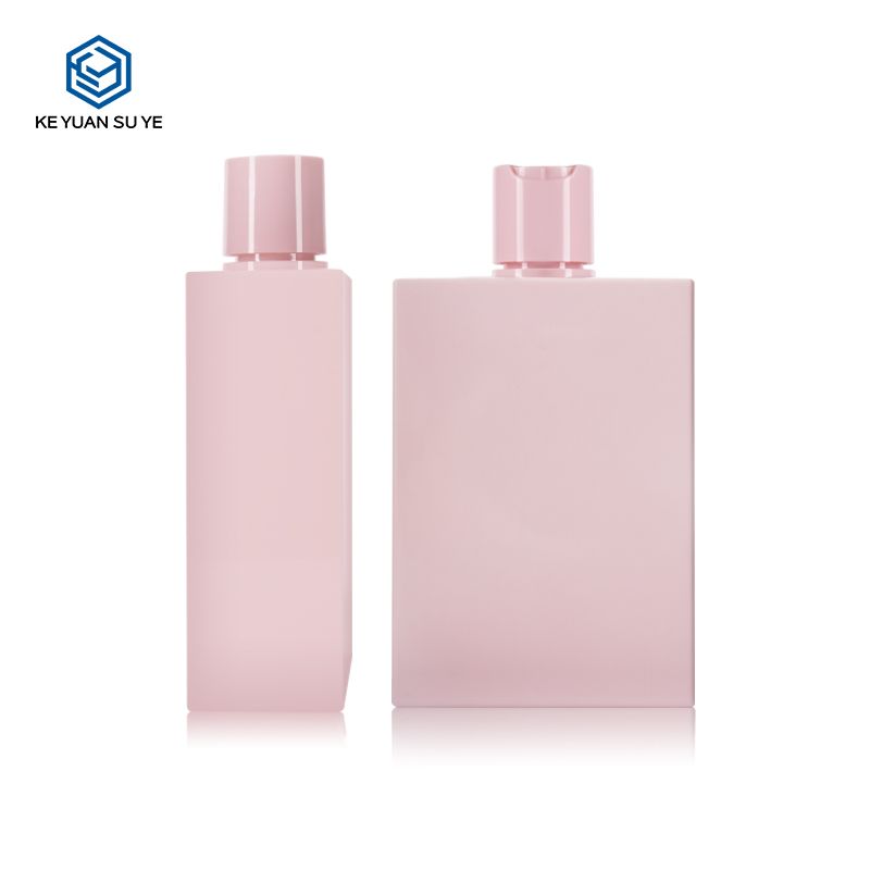 KY108 2 Custom 300ml PETG Deluxe Square Pink Flat Shoulder Perfume Spray Bottle