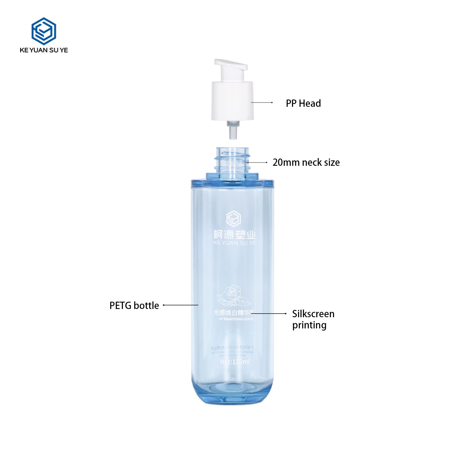 KY288 Luxury Thick Wall PET High Quality Round Blue Plastic Cosmetic Packaging Lotion Bottle