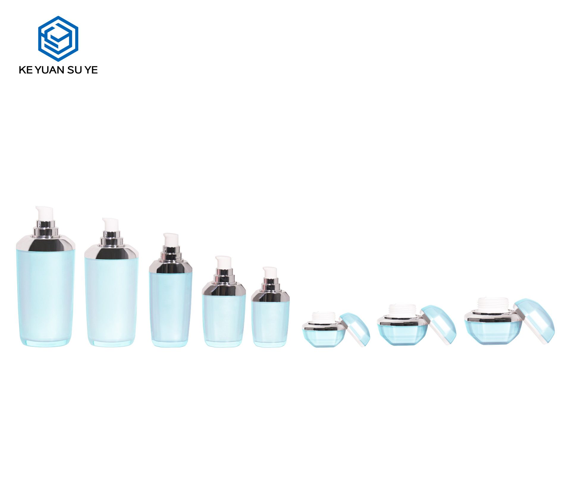 KY245 2 Custom Deluxe Blue Acrylic Lotion Bottle 20g 30g 50g Cream Jar
