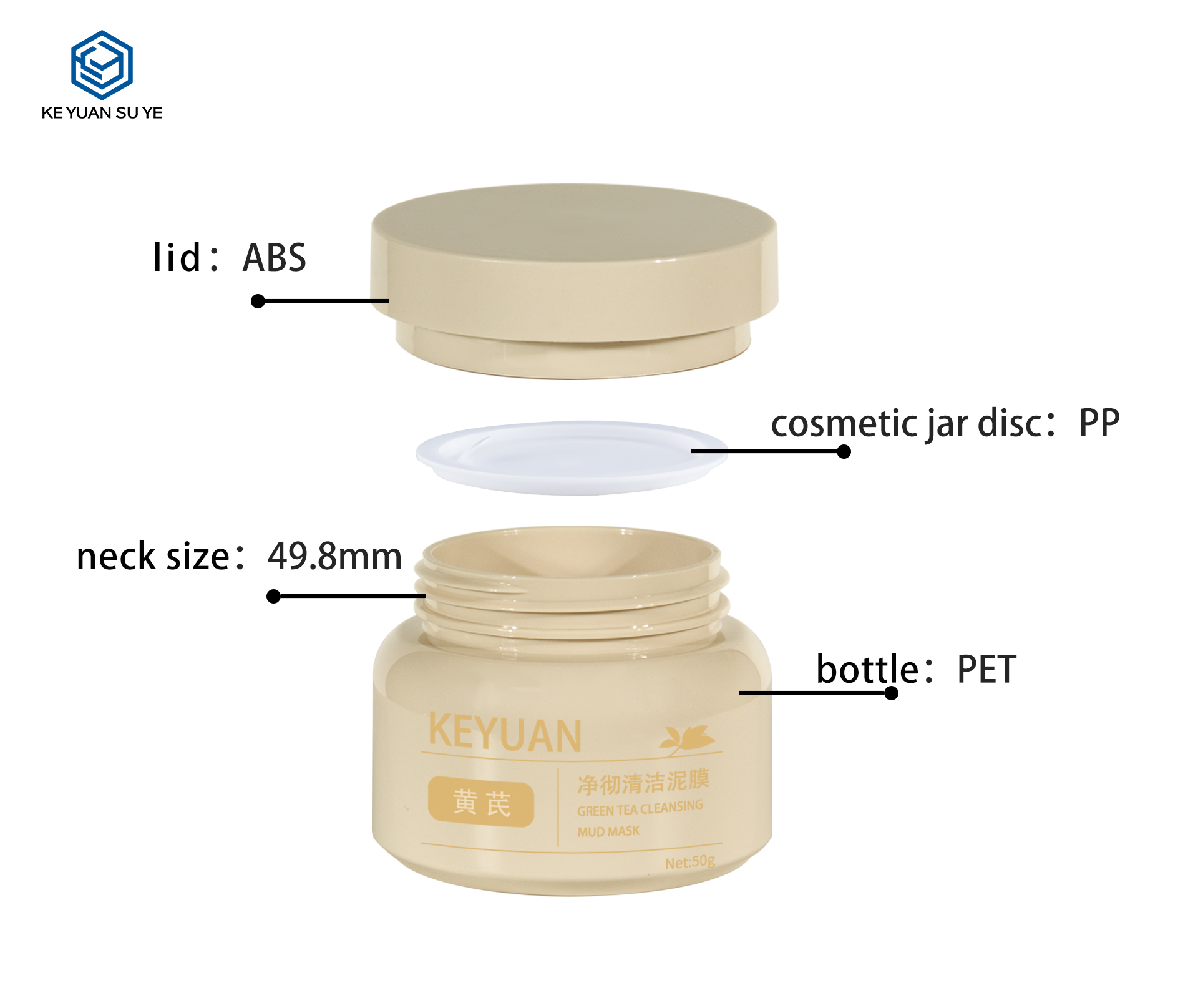 KY060  2 PJ Customized High Quality  50ml 100ml PET Cosmetic Skin Care Cream Jar with Screw Cap
