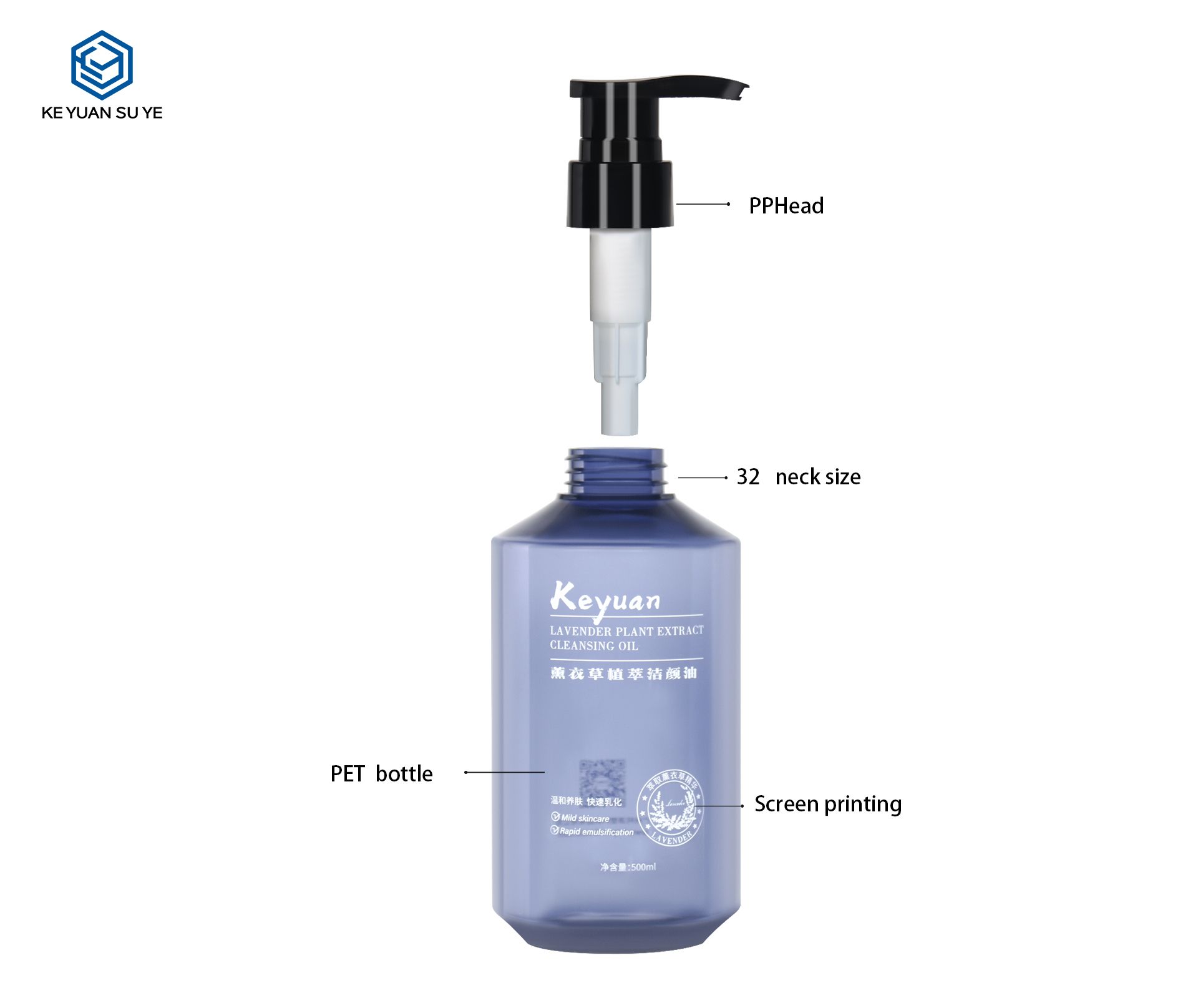 KY297 Empty PET Commetic Facial Cleanser Bottle for Skin Care 500ml 300ml 100ml 60ml