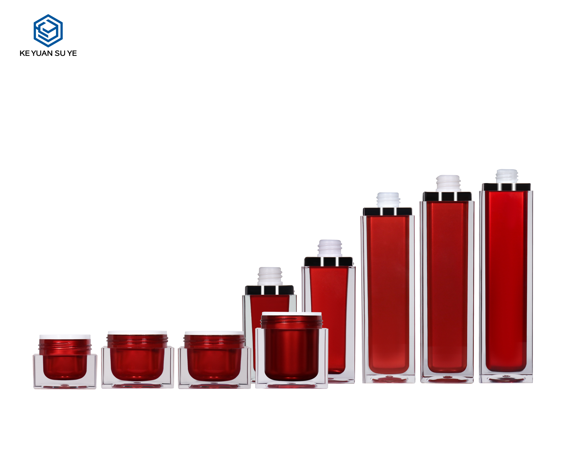 KY 020 Factory Custom Red Luxury High Quality Acrylic Mist Spray Bottle and Cosmetic Jar with Special Shape Cap