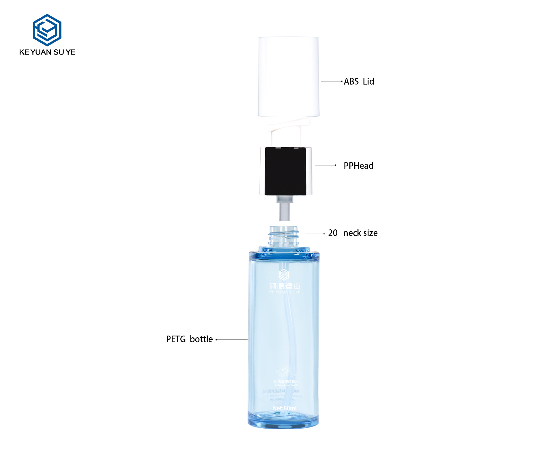 KY292#616 Recycled PETG Transparent Blue 60ml 80ml Soothing Essence Skincare Bottle Set