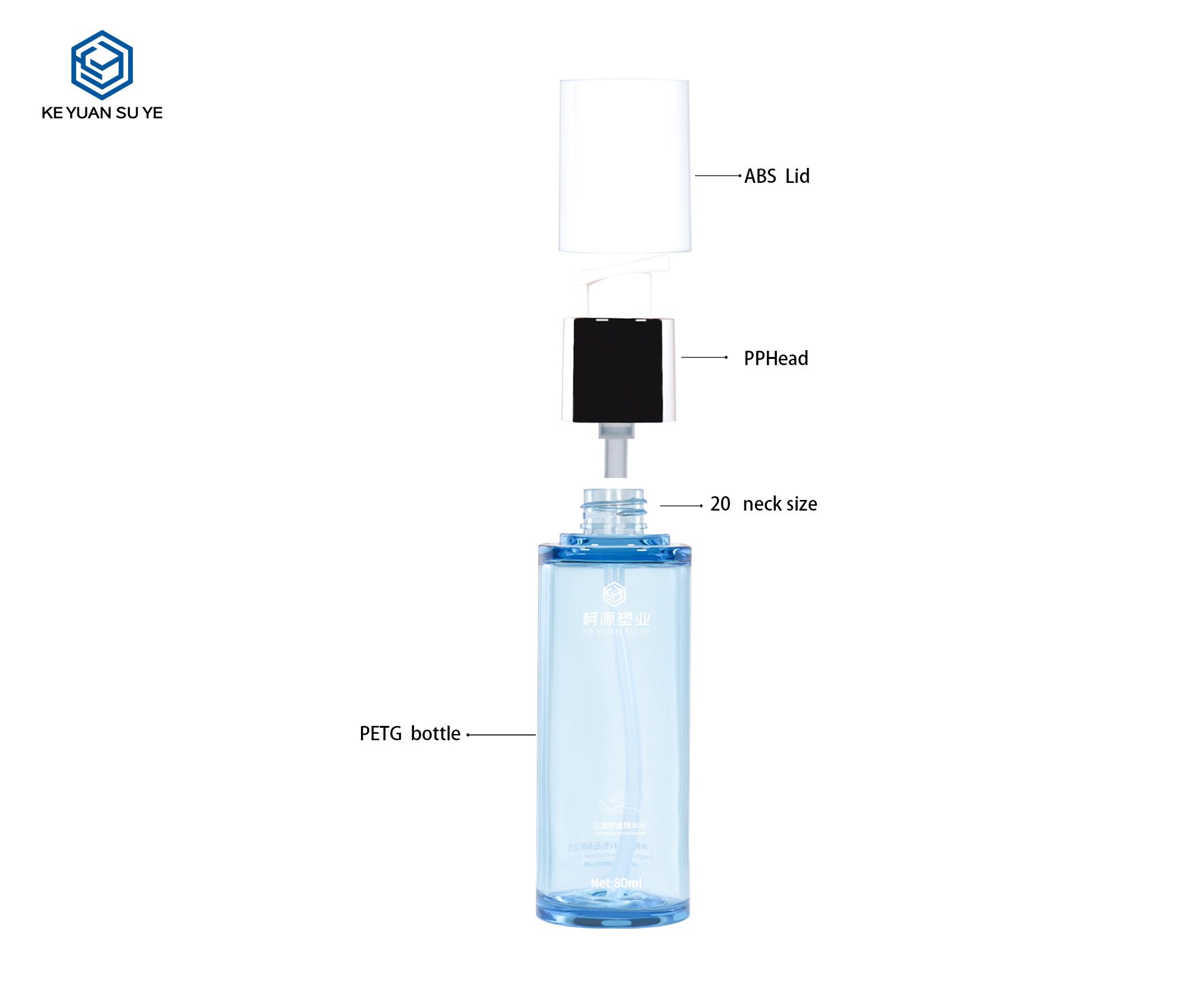 KY Recycled PETG Transparent Blue 60ml 80ml Soothing Essence Skincare Bottle Set