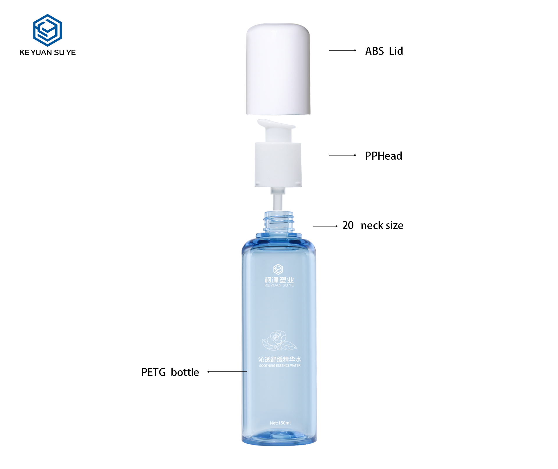KY293#612 PETG Thick-Walled Transparent Blue 80ml 100ml 120ml 150ml Soothing Essence Skincare Bottle Set