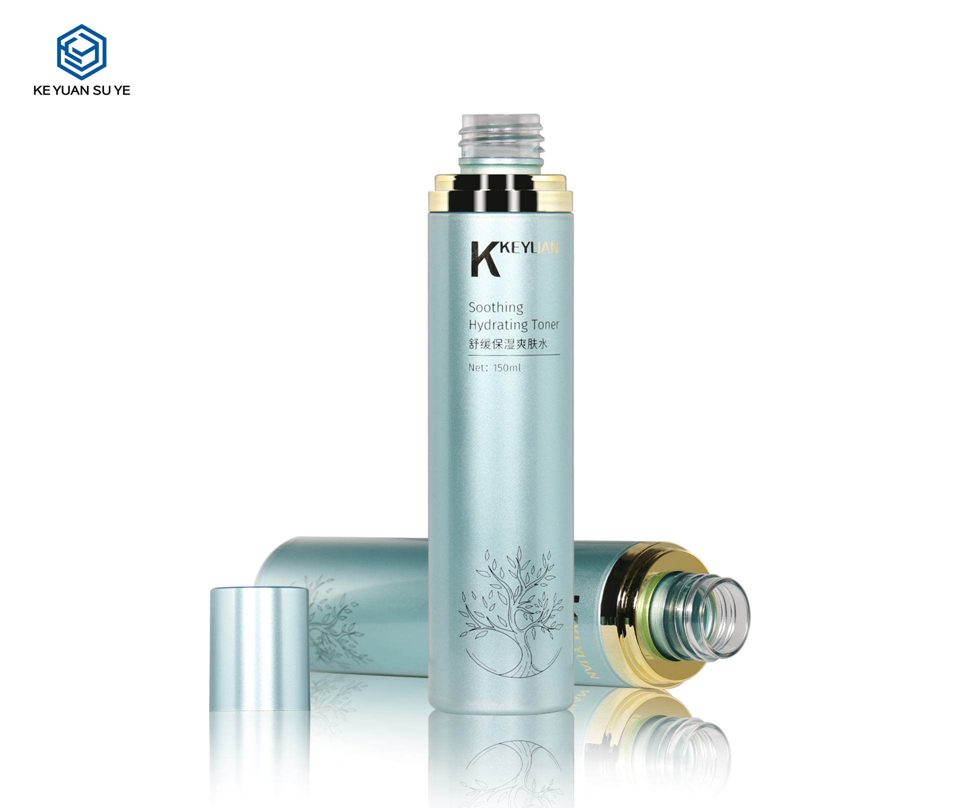 KY294 Custom PET Skincare Packaging Set for Hydrating Toner & Face Cream, 30g 50g Jars 100ml 120ml 150ml Bottles