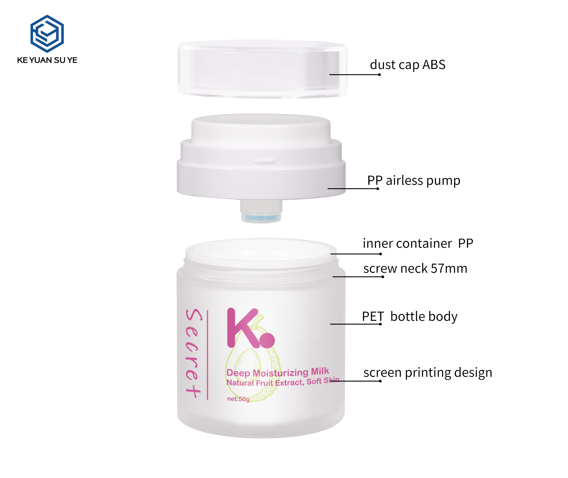 KY298 Custom Double-Layer Airless PET Cream Jar Set 15g 30g 50g 100g For Moisturizing Skincare