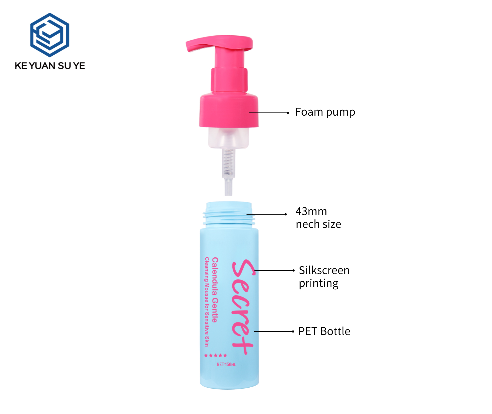 KY304 Custom Food-Grade PET Foam Pump Bottle Set For Facial Cleansing Mousse Multiple Sizes