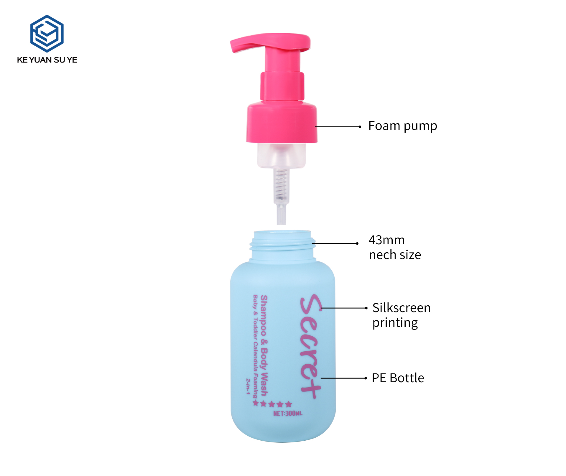KY304 Custom PE Foaming Pump Bottle Set For Baby Shampoo Body Wash Cleansing Mousse