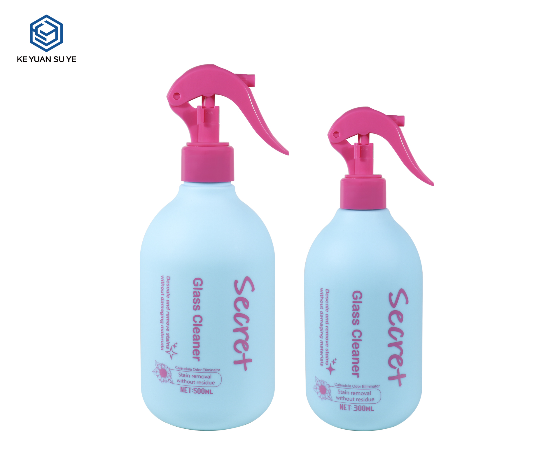 KY304 Custom Rounded PE Trigger Spray Bottle Set 300ml 500ml For Household Pet Beauty Spray